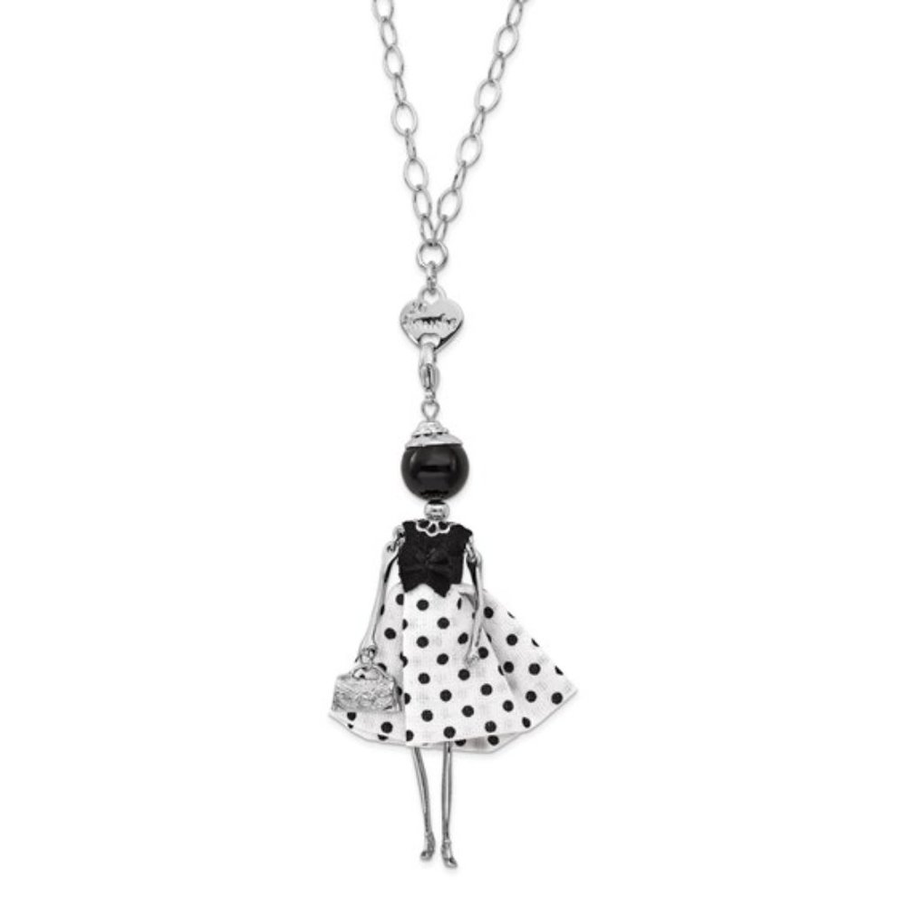 Silver-tone Onyx Polka Dot Doll Charm with Chain